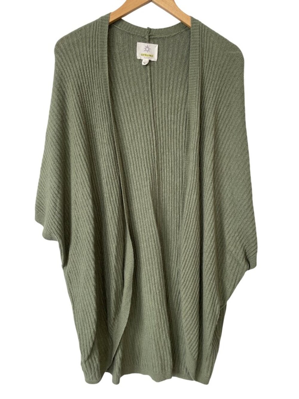 Offline By Aerie Oversized Cardigan Medium Open Front Ribbed Knit Olive Green